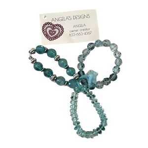 NWT Angelas Designs 3 turquoise colored stretchy bracelets with plastic beads